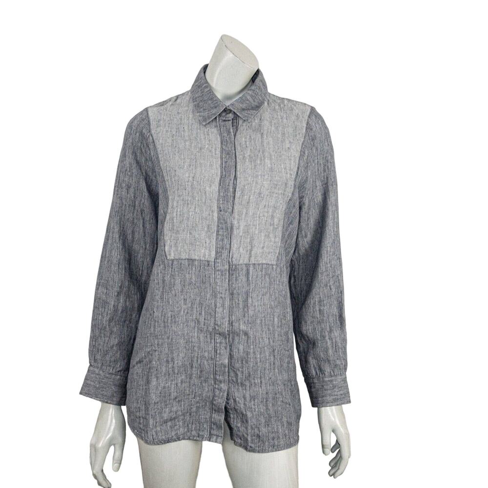 ATEA OCEANIE size 36 Chambray Button up Shirt in Gray bib front
